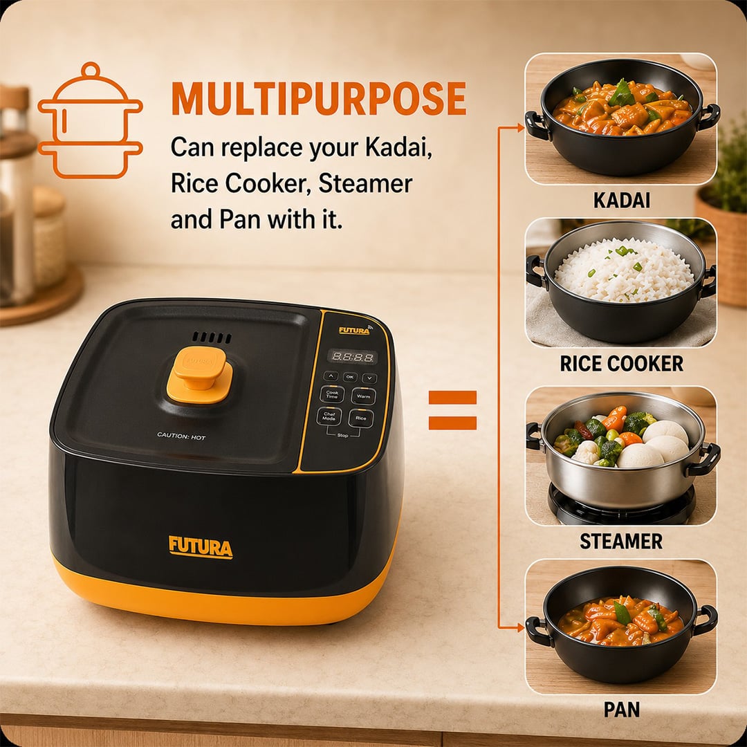 Picture of Futura Smart Pot with Smart App Automatic Rice Cooking Slow Cooking, Sauté, Fry, Steam & Warm Function,100+ Guided Recipes,Portable Table-Top Cooker